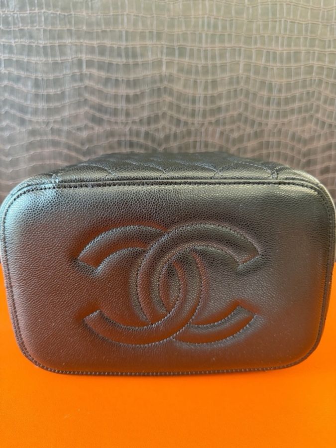 99新 Chanel香奈兒黑色荔枝紋收納包化妝包 配塵袋-3