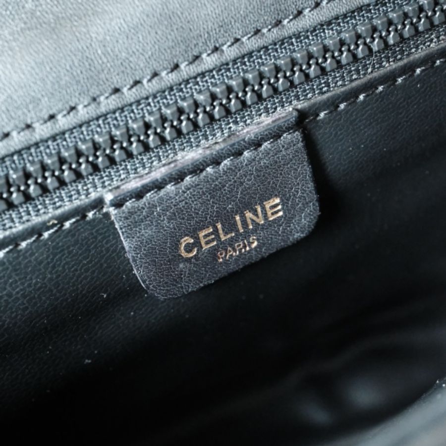 Celine Vintage 1980s 經典黑金方格壓紋 橢圓凱旋門小羊皮金鍊包-10