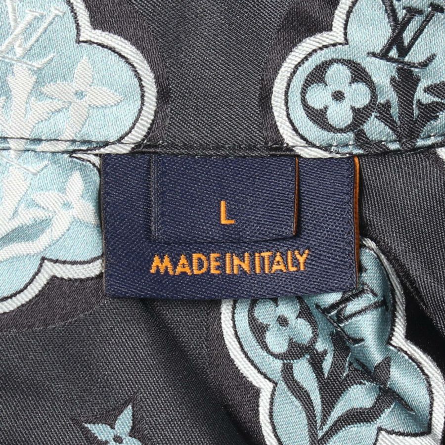 路易威登 Monogram 提花長袖睡衣上衣,絲,藏藍色,二手,L碼-4