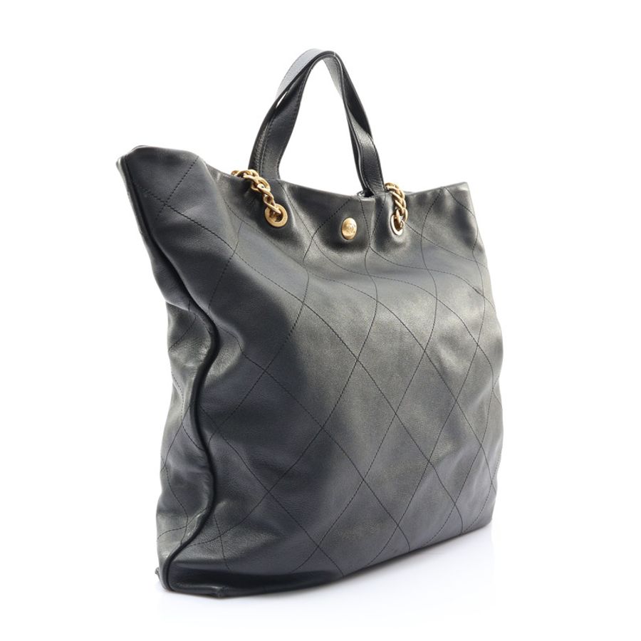 CHANEL 香奈兒 Maxi Shopping 托特 兩用包 黑色 牛皮 金釦 AS3128-1