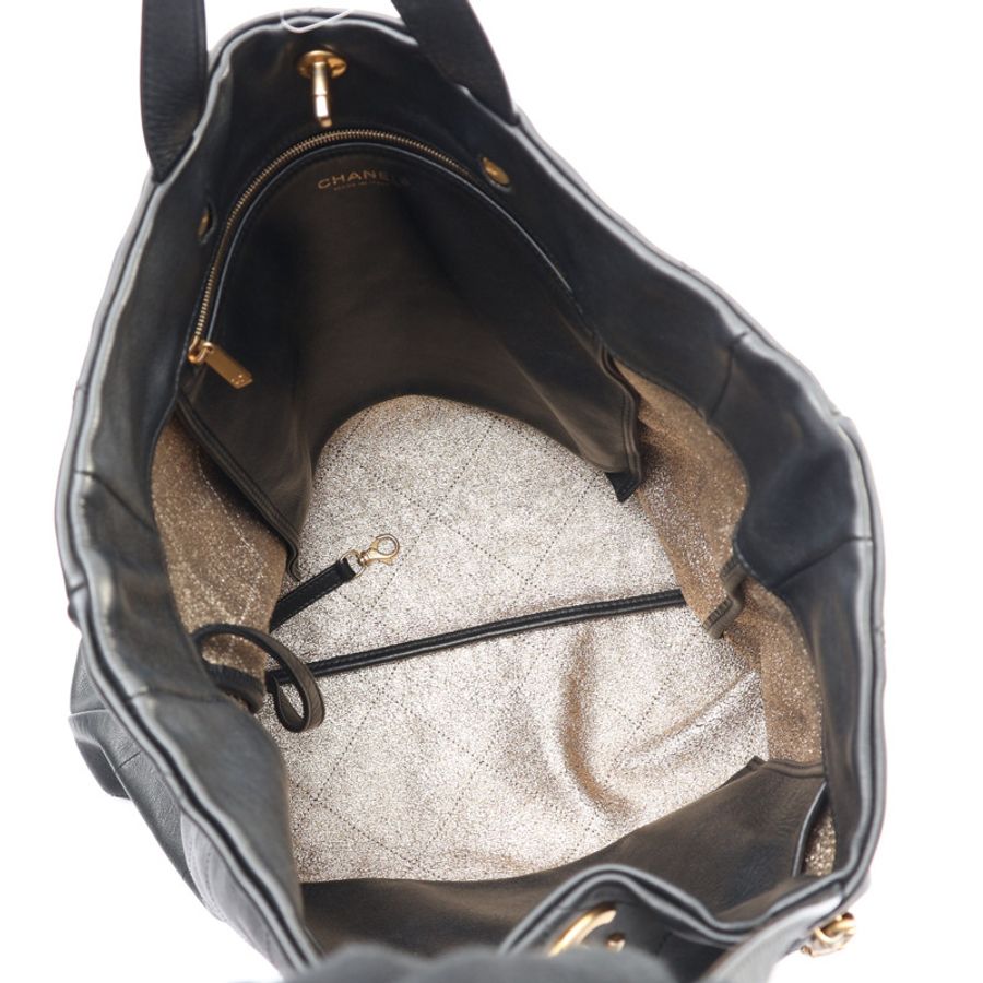 CHANEL 香奈兒 Maxi Shopping 托特 兩用包 黑色 牛皮 金釦 AS3128-2