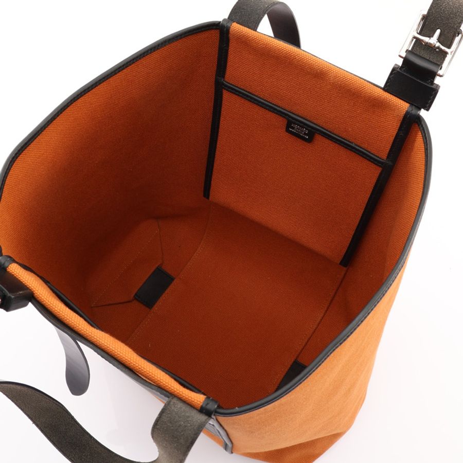 HERMES 愛馬仕 Etriviere Pocket 27 托特包 金棕色帆布 黑色 Swift牛皮 B刻 H082769CK-2