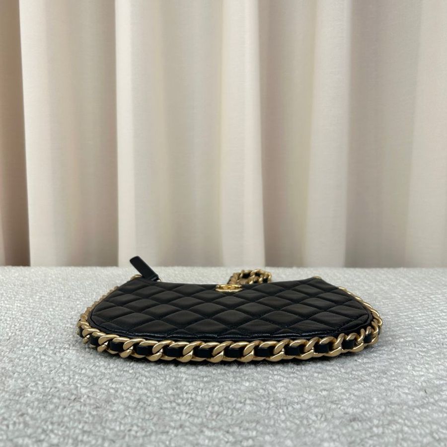 Chanel 黑金Hobo腋下包 羊皮 21.5×14.5cm 98新配件袋 盒 購證-4