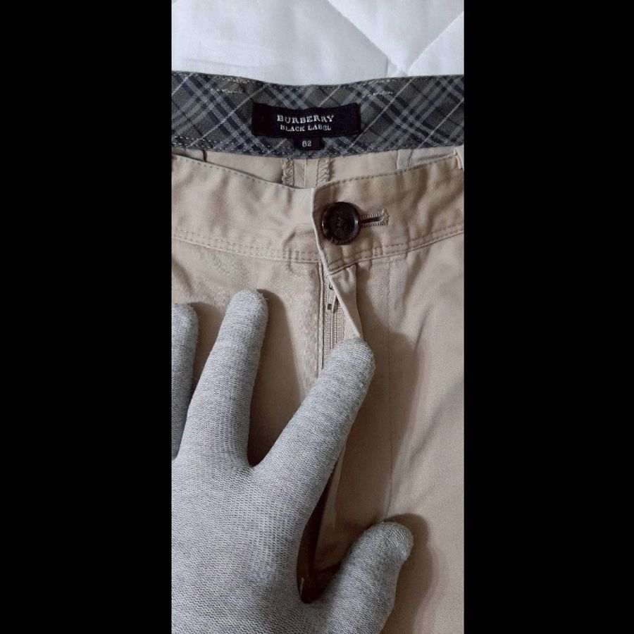 絕版BURBERRY 博柏利 BLACK LABEL 黑標 皮革標 男卡其直筒休閒長褲82號-5
