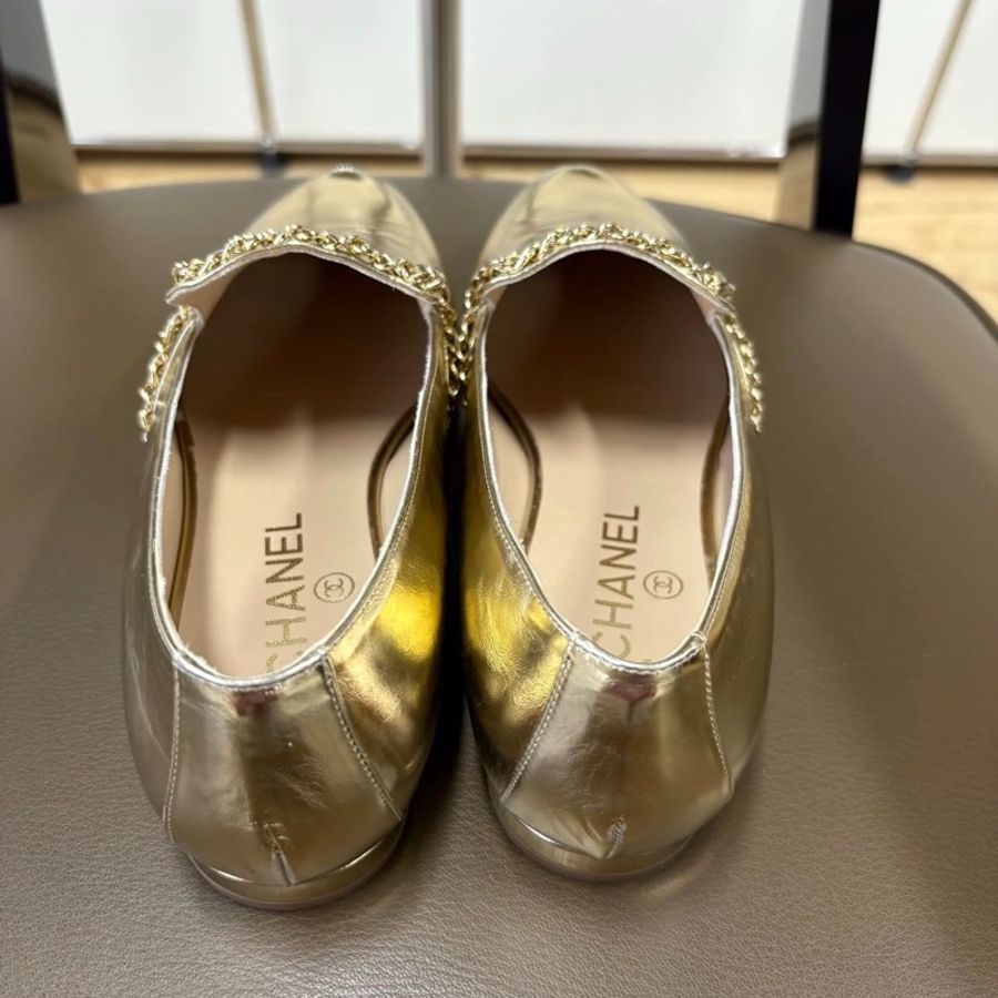 Chanel 香奈兒 埃及系列 金色皮穿鏈雙Clogo樂福鞋38.5碼-3