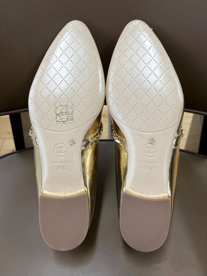 Chanel 香奈兒 埃及系列 金色皮穿鏈雙Clogo樂福鞋38.5碼-5