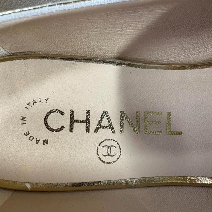 Chanel 香奈兒 埃及系列 金色皮穿鏈雙Clogo樂福鞋38.5碼-6