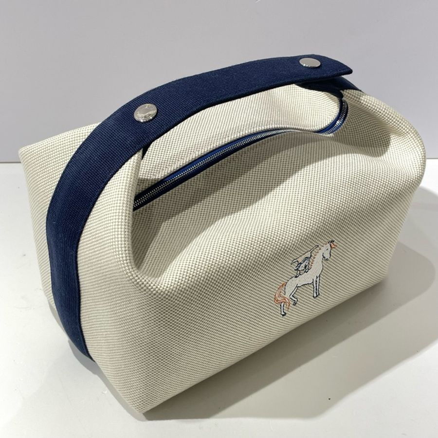 HERMES愛馬仕 帆布刺繡飯盒包大號洗漱包-8