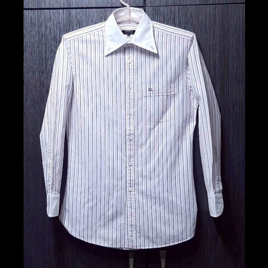 絕版BURBERRY 博柏利 BLACK LABEL 黑標 戰馬 男條紋長袖襯衫38號-0