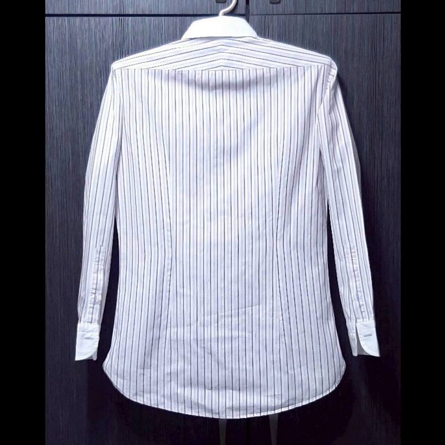 絕版BURBERRY 博柏利 BLACK LABEL 黑標 戰馬 男條紋長袖襯衫38號-1