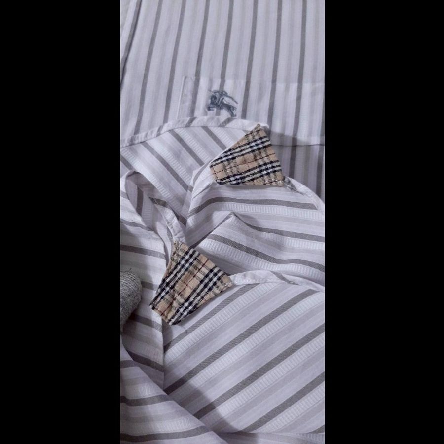 絕版BURBERRY 博柏利 BLACK LABEL 黑標 戰馬 男條紋長袖襯衫38號-4