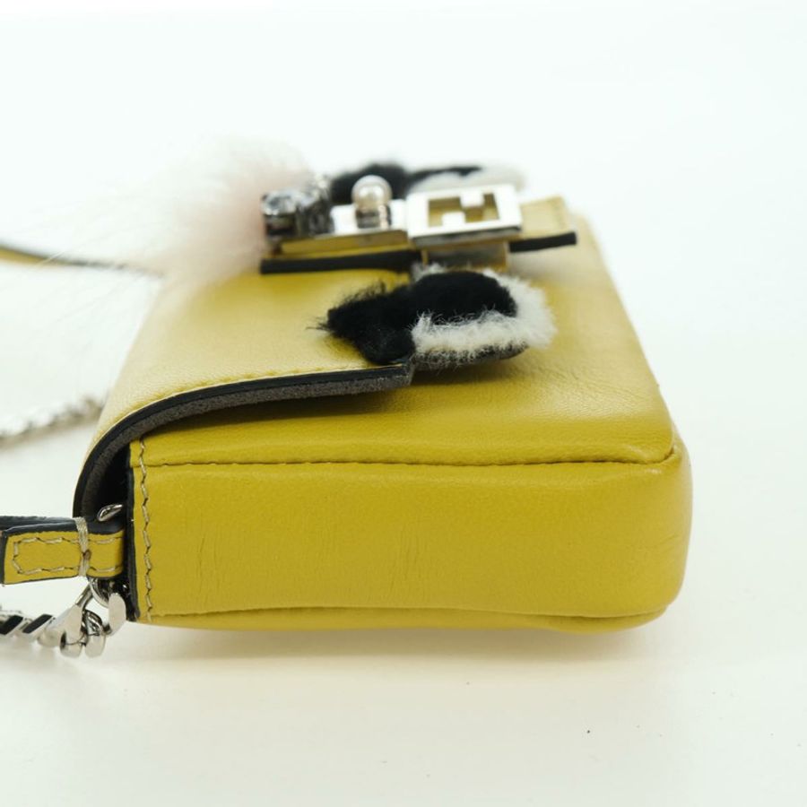 【日本直送】FENDI Monster Micro 水桶肩包 皮革 2way 黃銀 Auth YKZ725A-2