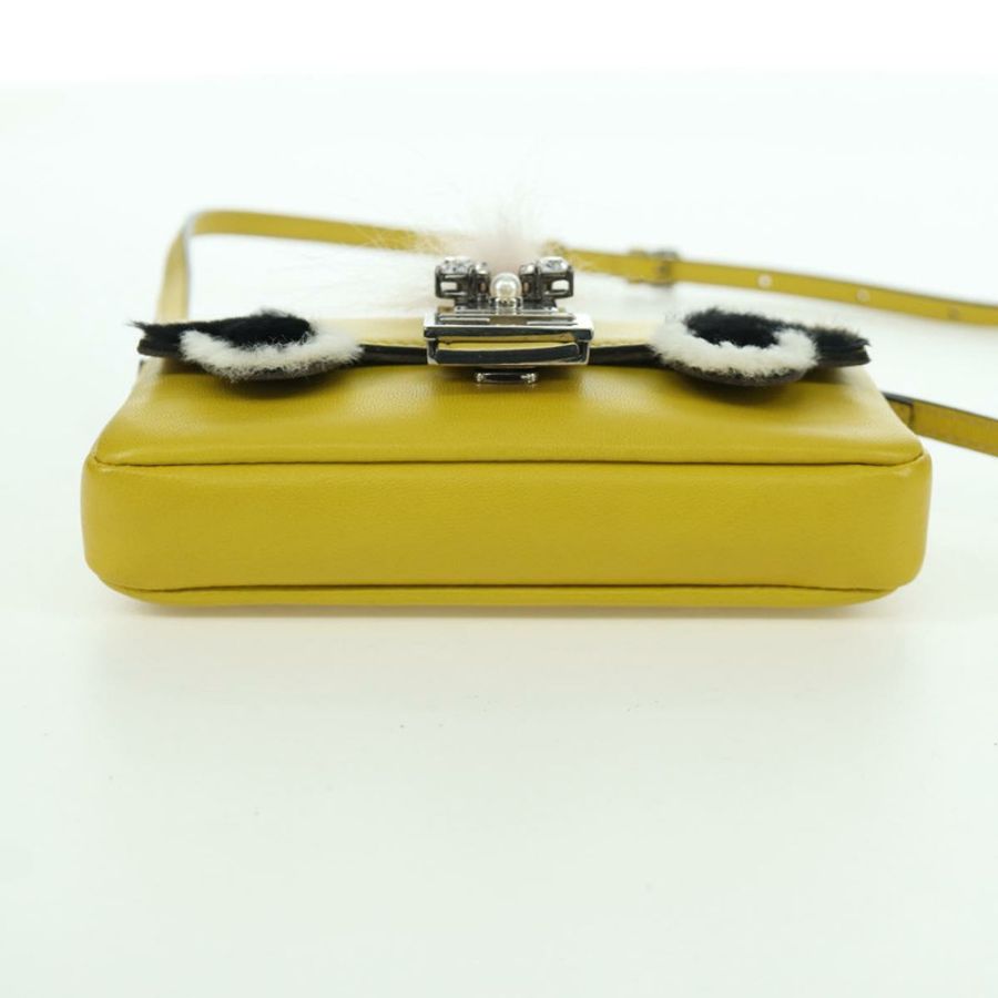 【日本直送】FENDI Monster Micro 水桶肩包 皮革 2way 黃銀 Auth YKZ725A-4