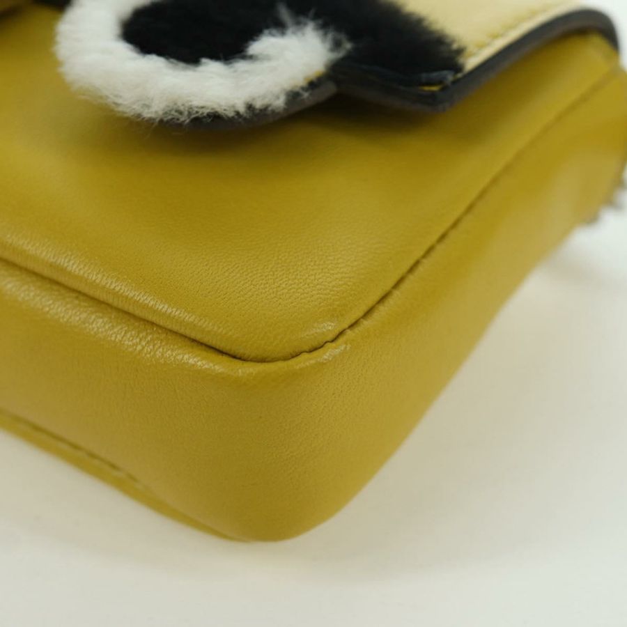 【日本直送】FENDI Monster Micro 水桶肩包 皮革 2way 黃銀 Auth YKZ725A-16