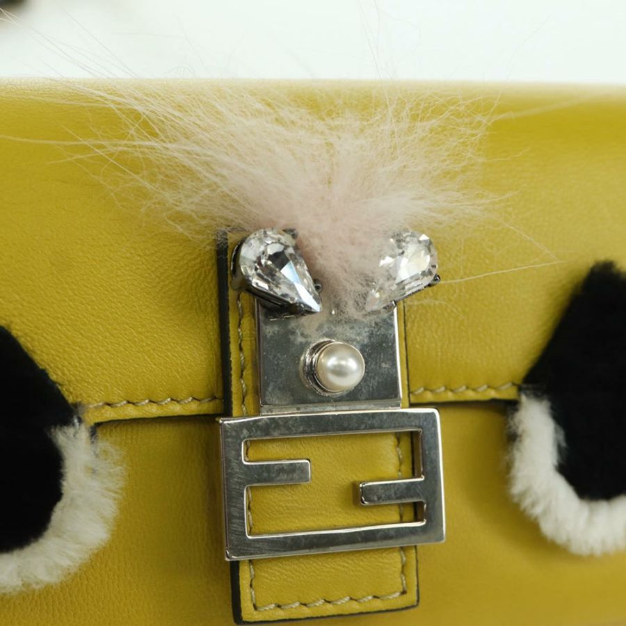 【日本直送】FENDI Monster Micro 水桶肩包 皮革 2way 黃銀 Auth YKZ725A-20