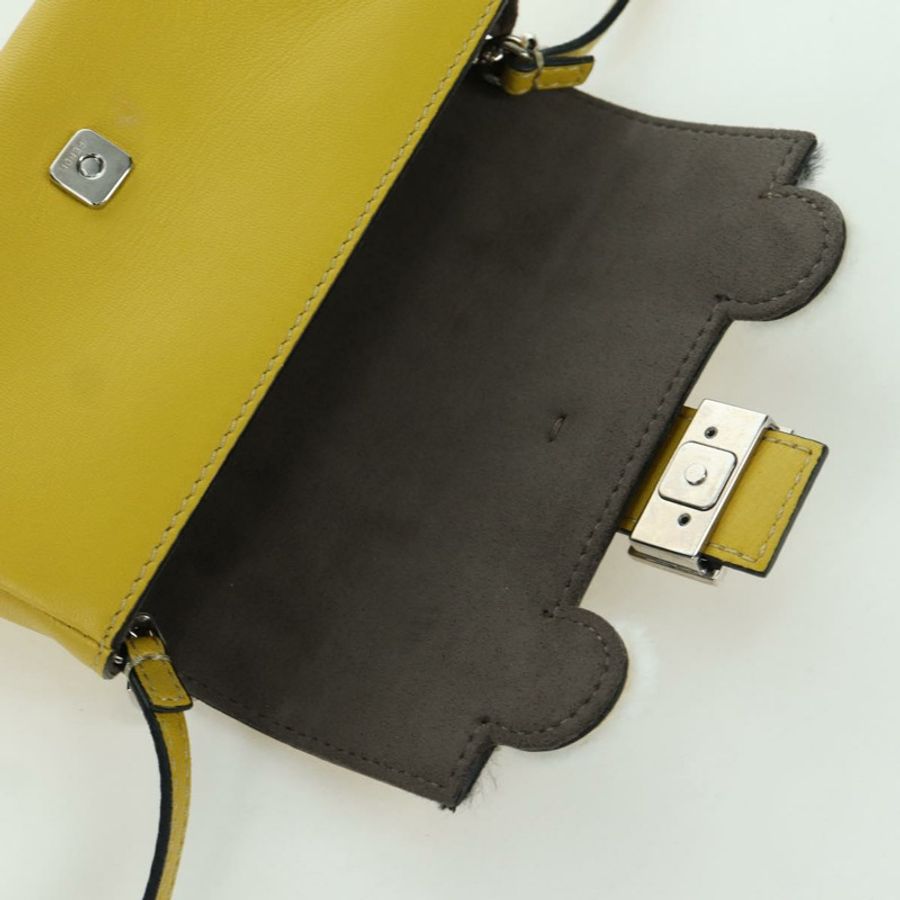 【日本直送】FENDI Monster Micro 水桶肩包 皮革 2way 黃銀 Auth YKZ725A-22
