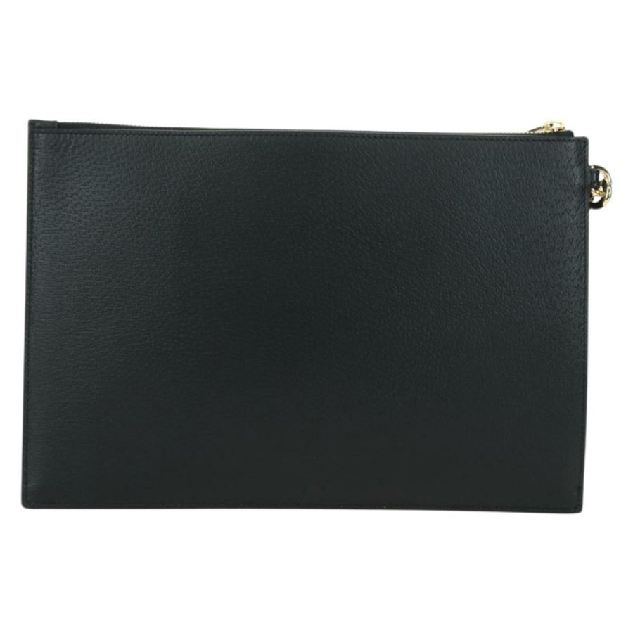 【日本直送】GUCCI 馬銜扣手拿包 皮革 黑色 金色 700524 Auth mr2429V-1