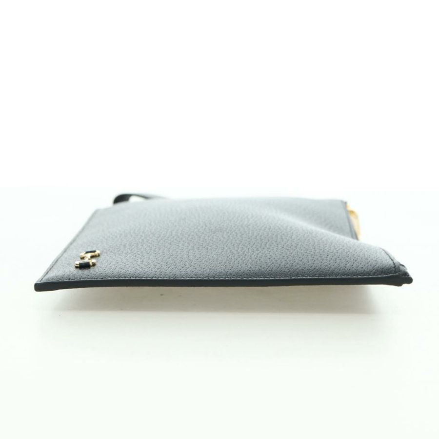 【日本直送】GUCCI 馬銜扣手拿包 皮革 黑色 金色 700524 Auth mr2429V-3
