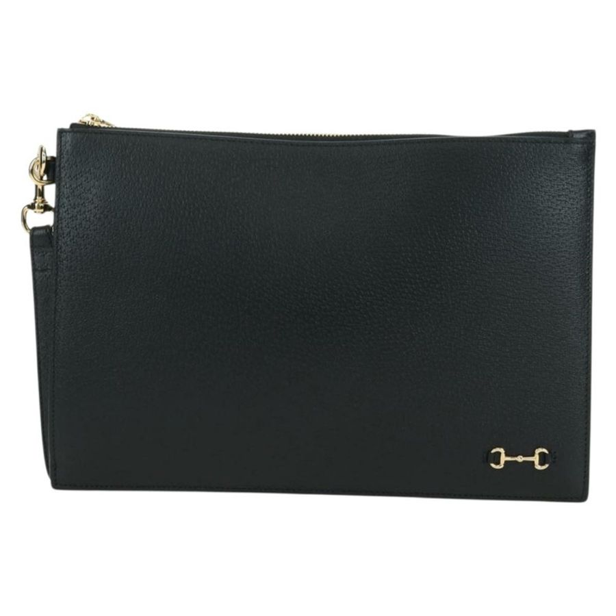 【日本直送】GUCCI 馬銜扣手拿包 皮革 黑色 金色 700524 Auth mr2429V-12
