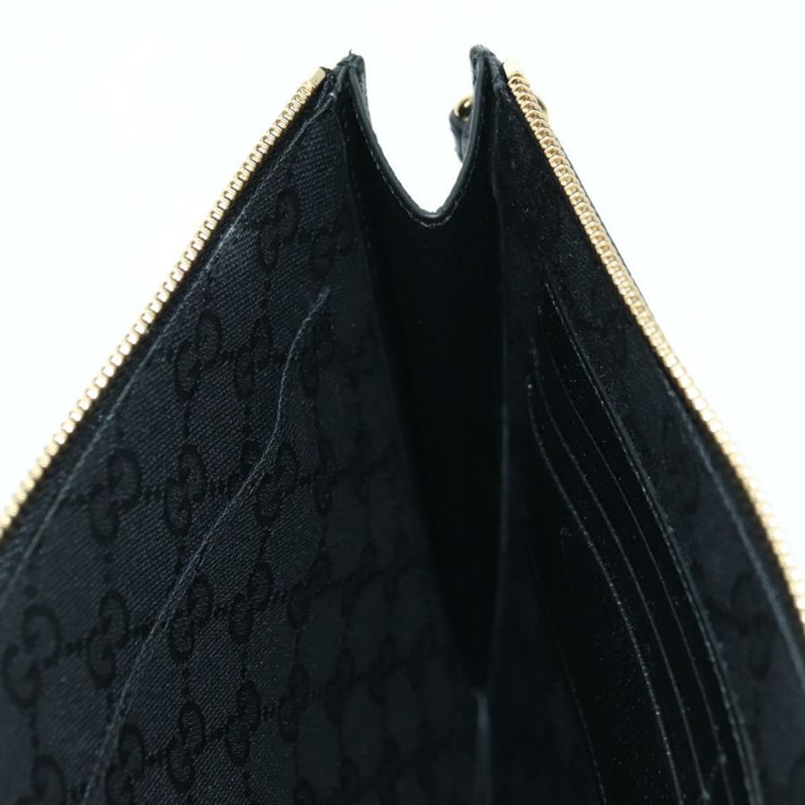 【日本直送】GUCCI 馬銜扣手拿包 皮革 黑色 金色 700524 Auth mr2429V-17