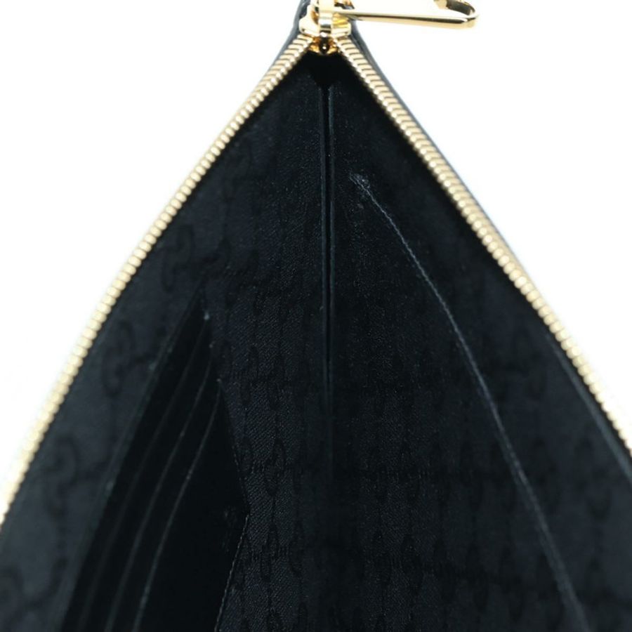 【日本直送】GUCCI 馬銜扣手拿包 皮革 黑色 金色 700524 Auth mr2429V-18