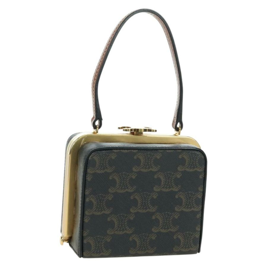 【日本直送】CELINE Triomphe Macadam 帆布迷你化妝箱 PVC 皮革 黑色 正品 179589M-0