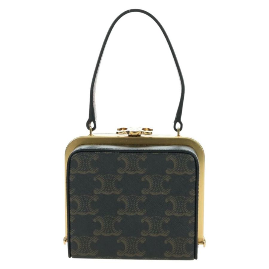 【日本直送】CELINE Triomphe Macadam 帆布迷你化妝箱 PVC 皮革 黑色 正品 179589M-1