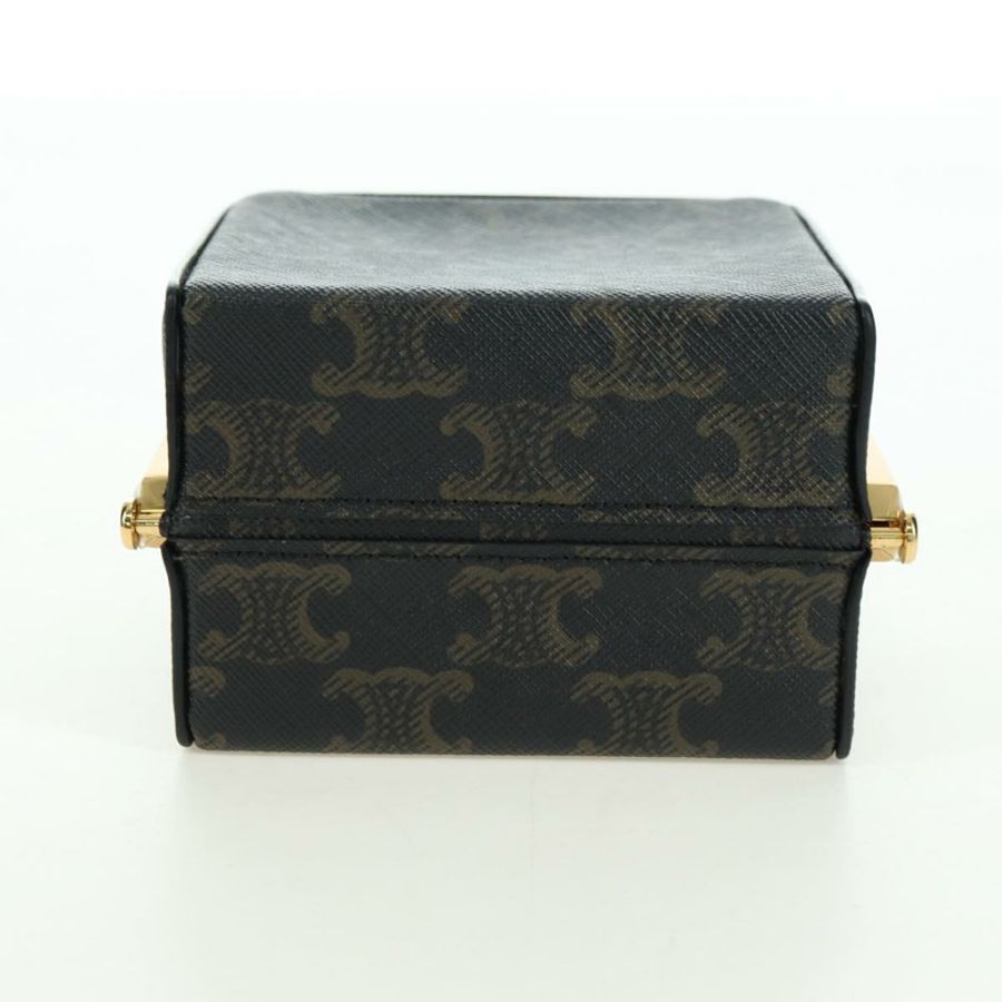 【日本直送】CELINE Triomphe Macadam 帆布迷你化妝箱 PVC 皮革 黑色 正品 179589M-4