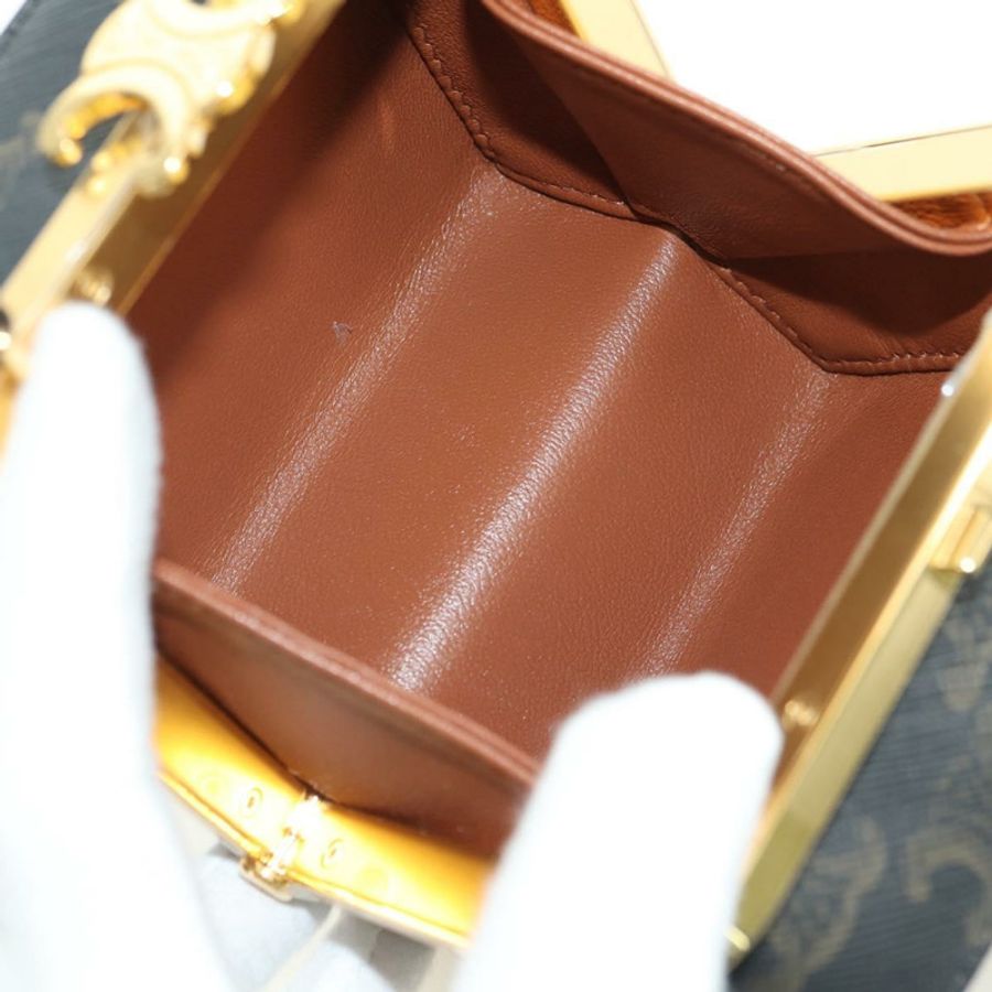 【日本直送】CELINE Triomphe Macadam 帆布迷你化妝箱 PVC 皮革 黑色 正品 179589M-9
