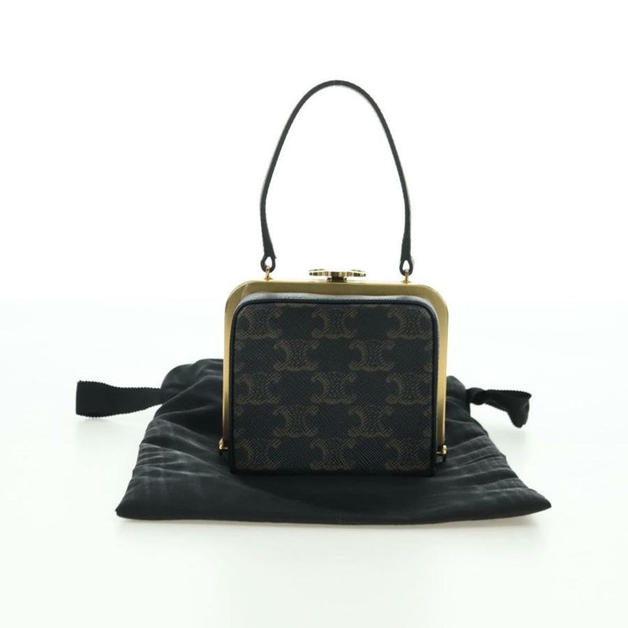【日本直送】CELINE Triomphe Macadam 帆布迷你化妝箱 PVC 皮革 黑色 正品 179589M-11