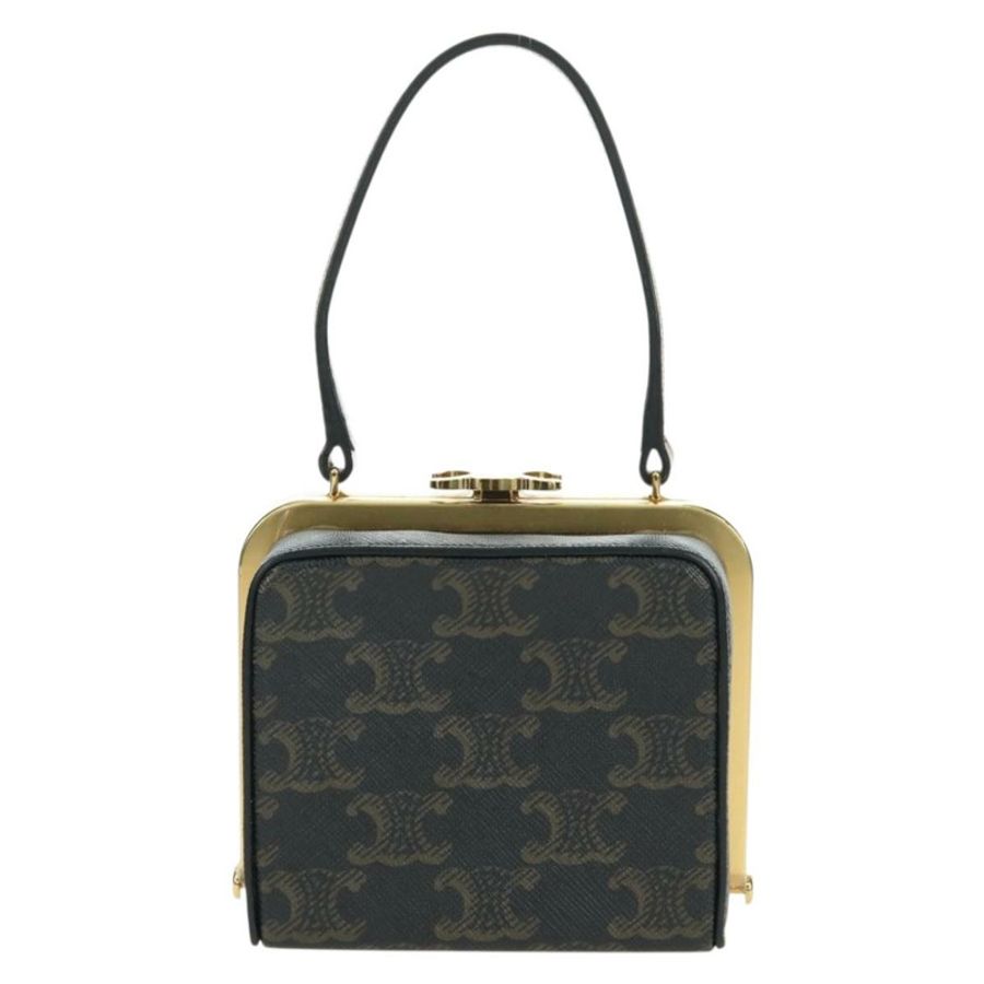 【日本直送】CELINE Triomphe Macadam 帆布迷你化妝箱 PVC 皮革 黑色 正品 179589M-12