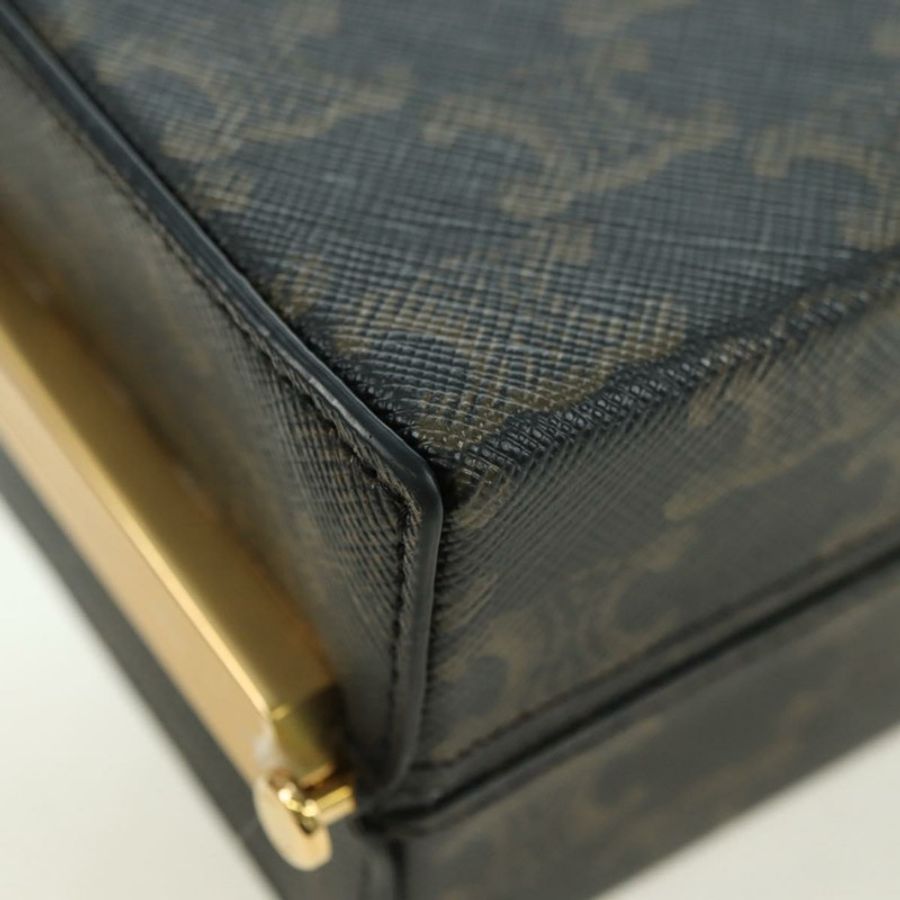 【日本直送】CELINE Triomphe Macadam 帆布迷你化妝箱 PVC 皮革 黑色 正品 179589M-13