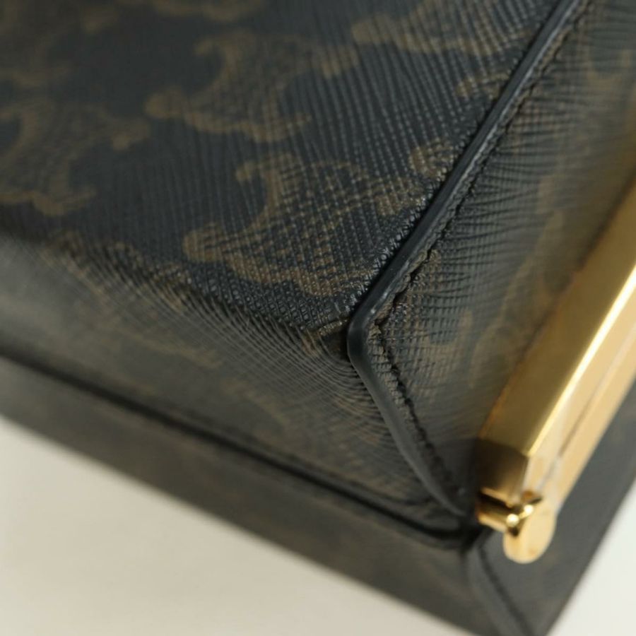 【日本直送】CELINE Triomphe Macadam 帆布迷你化妝箱 PVC 皮革 黑色 正品 179589M-14