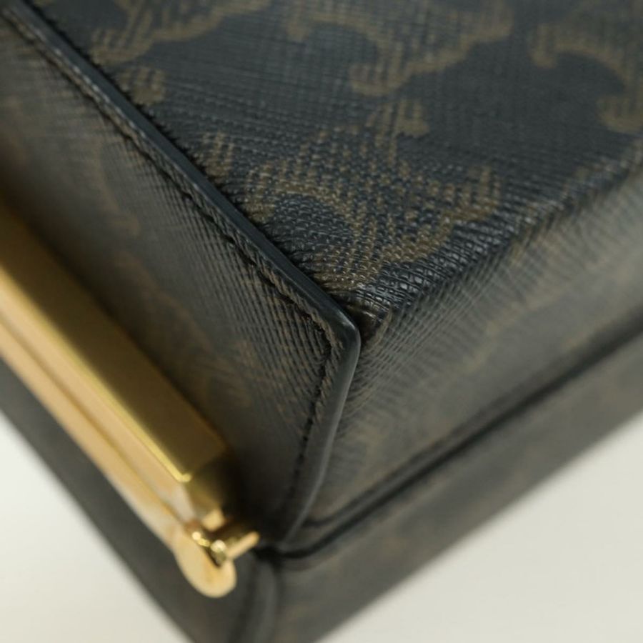【日本直送】CELINE Triomphe Macadam 帆布迷你化妝箱 PVC 皮革 黑色 正品 179589M-15