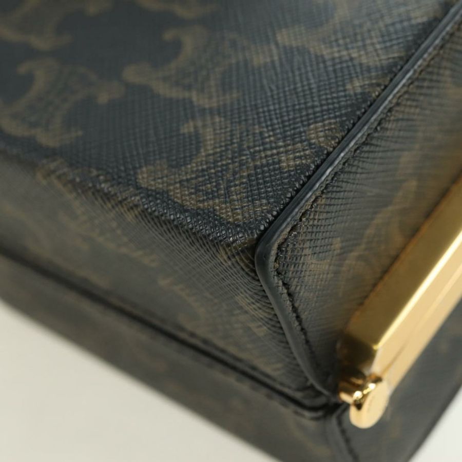 【日本直送】CELINE Triomphe Macadam 帆布迷你化妝箱 PVC 皮革 黑色 正品 179589M-16