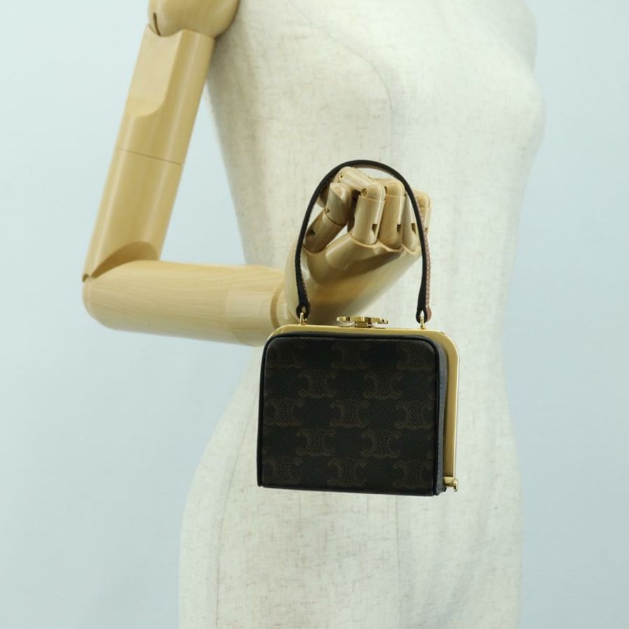 【日本直送】CELINE Triomphe Macadam 帆布迷你化妝箱 PVC 皮革 黑色 正品 179589M-21