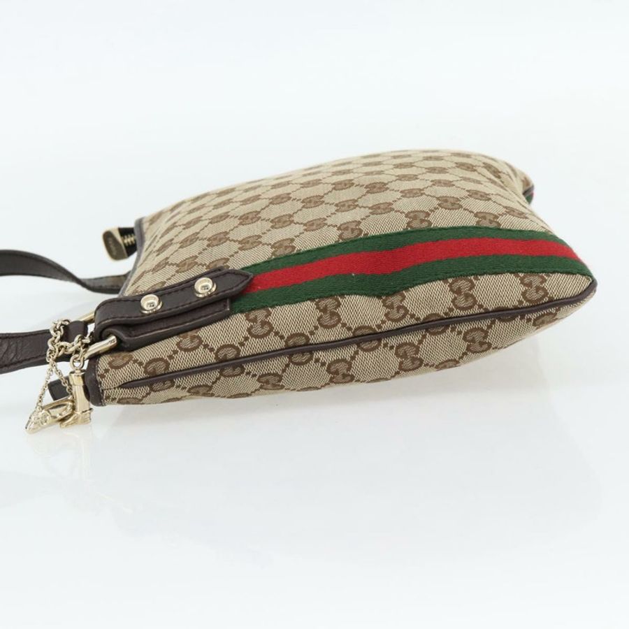 【日本直送】GUCCI GG帆布織帶雪莉線單肩包 米色 金 紅色 144388 正品 182113A-2