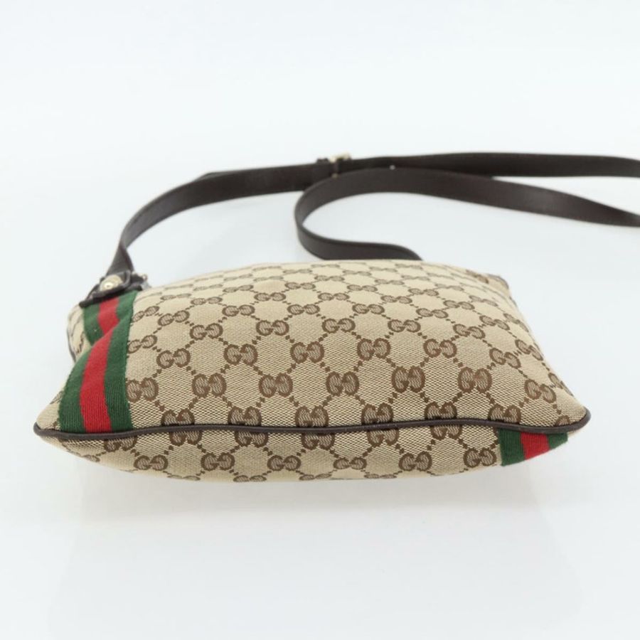 【日本直送】GUCCI GG帆布織帶雪莉線單肩包 米色 金 紅色 144388 正品 182113A-4