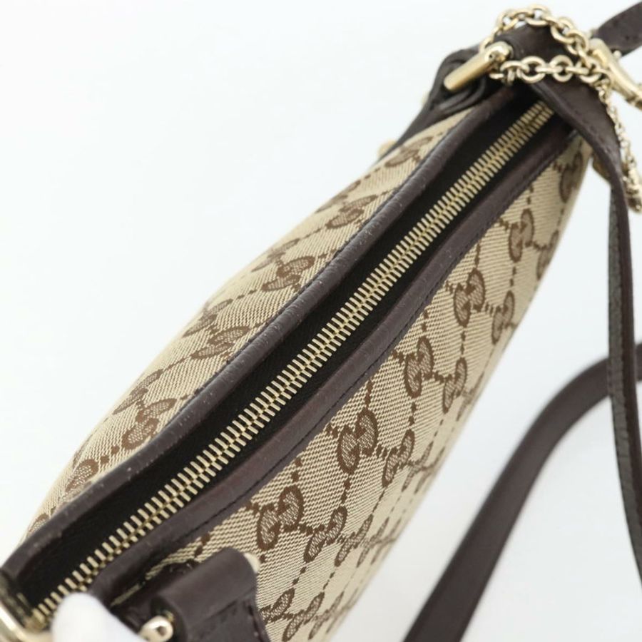 【日本直送】GUCCI GG帆布織帶雪莉線單肩包 米色 金 紅色 144388 正品 182113A-5