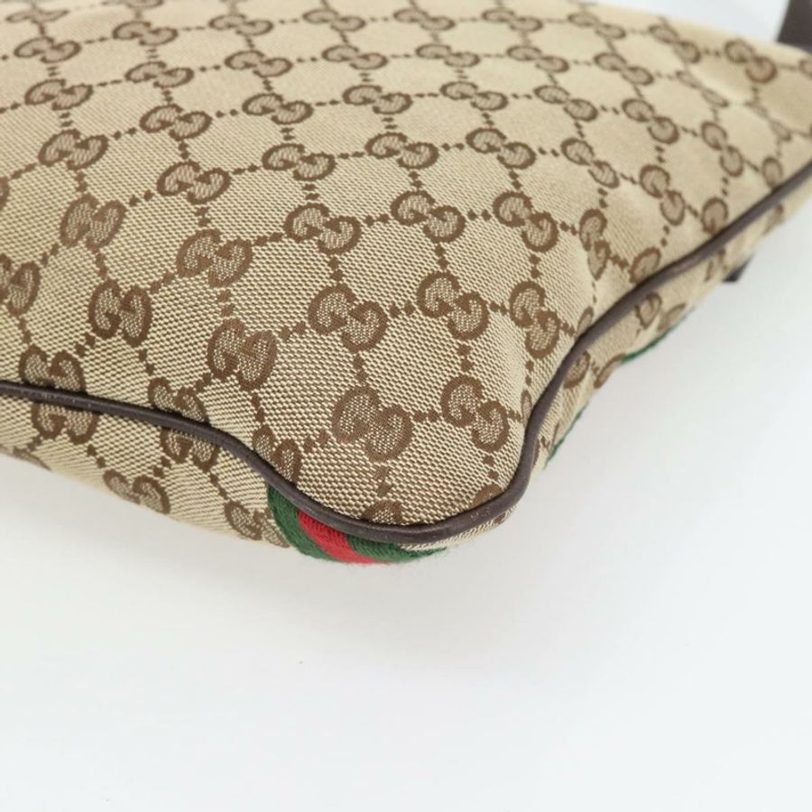 【日本直送】GUCCI GG帆布織帶雪莉線單肩包 米色 金 紅色 144388 正品 182113A-8