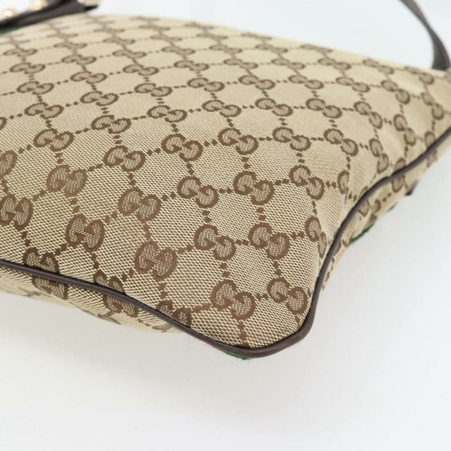 【日本直送】GUCCI GG帆布織帶雪莉線單肩包 米色 金 紅色 144388 正品 182113A-14
