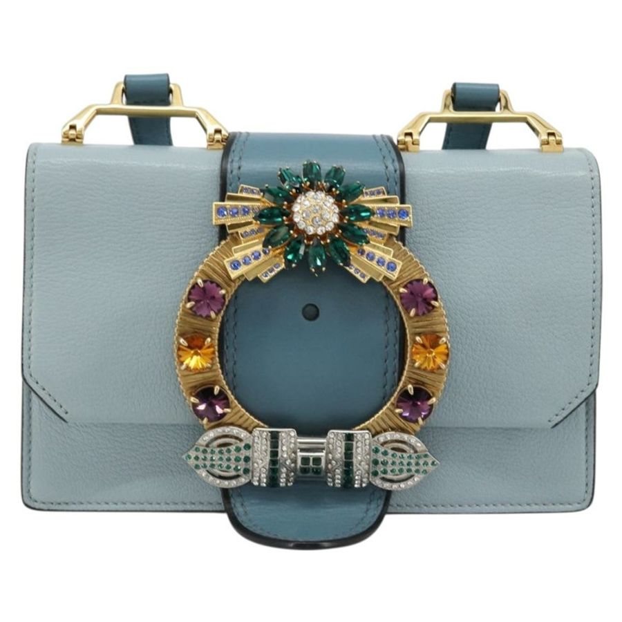 【日本直送】Miu Miu 淺藍色金色皮革單肩包,正品編號 183635M-12