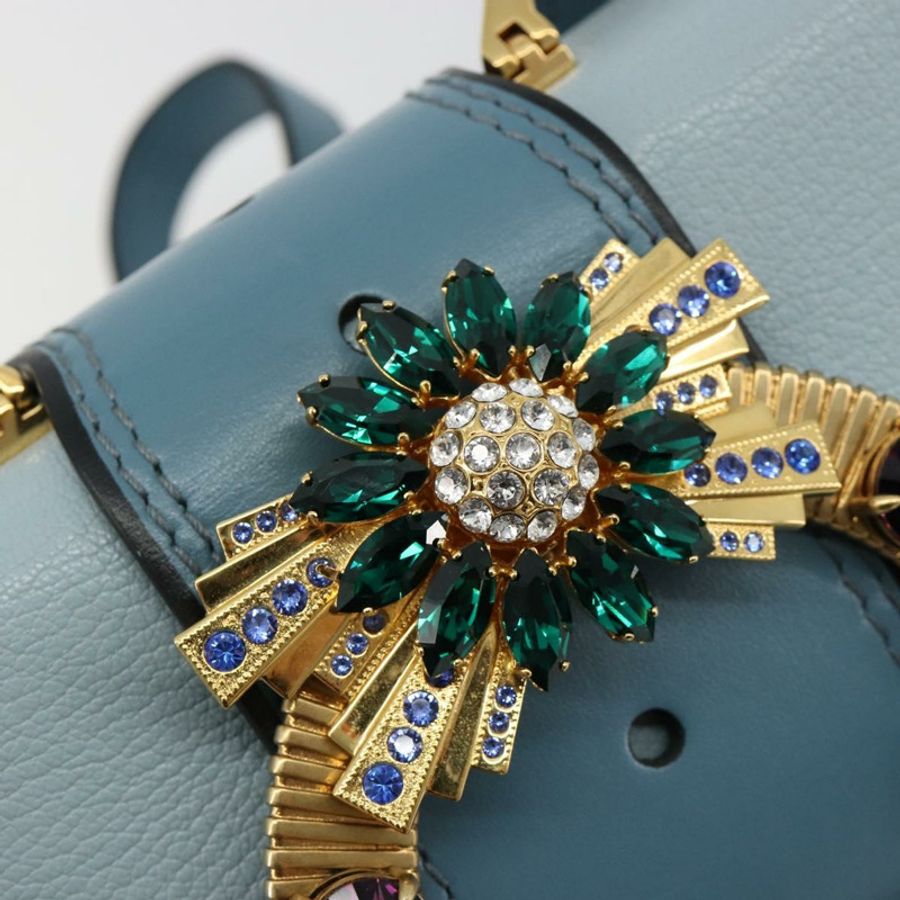 【日本直送】Miu Miu 淺藍色金色皮革單肩包,正品編號 183635M-19