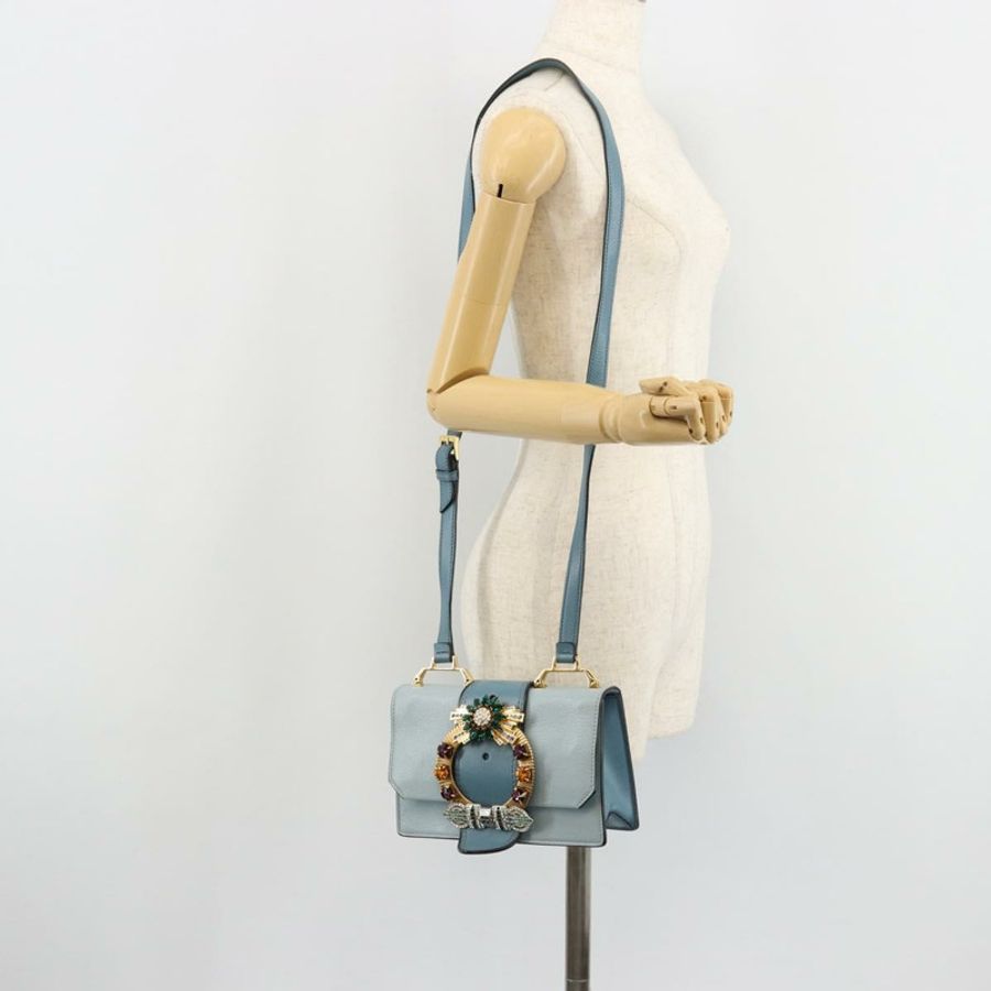 【日本直送】Miu Miu 淺藍色金色皮革單肩包,正品編號 183635M-26