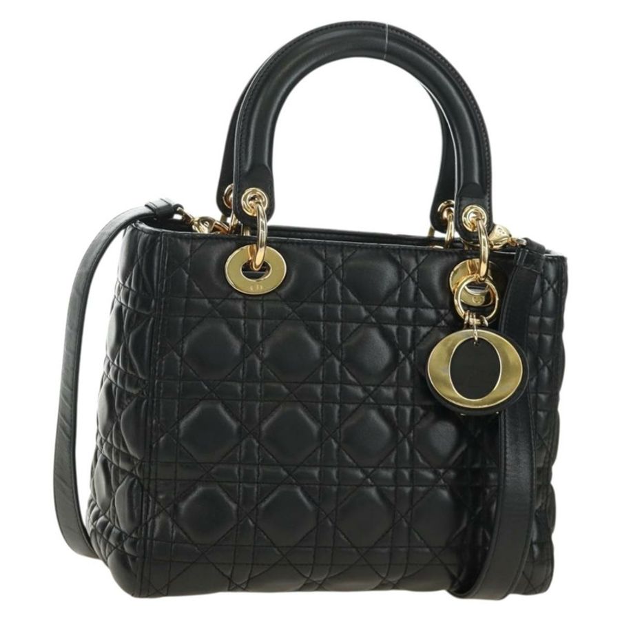【日本直送】Christian Dior Lady Dior 手提包 羊皮 兩用 黑色 金色 正品 BA13408V-0