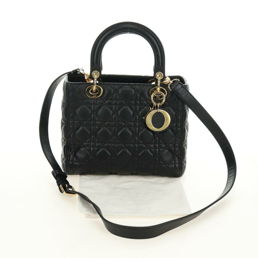 【日本直送】Christian Dior Lady Dior 手提包 羊皮 兩用 黑色 金色 正品 BA13408V-11