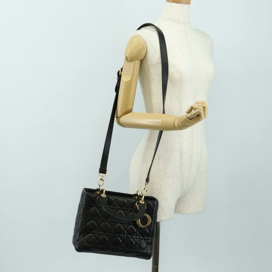 【日本直送】Christian Dior Lady Dior 手提包 羊皮 兩用 黑色 金色 正品 BA13408V-27