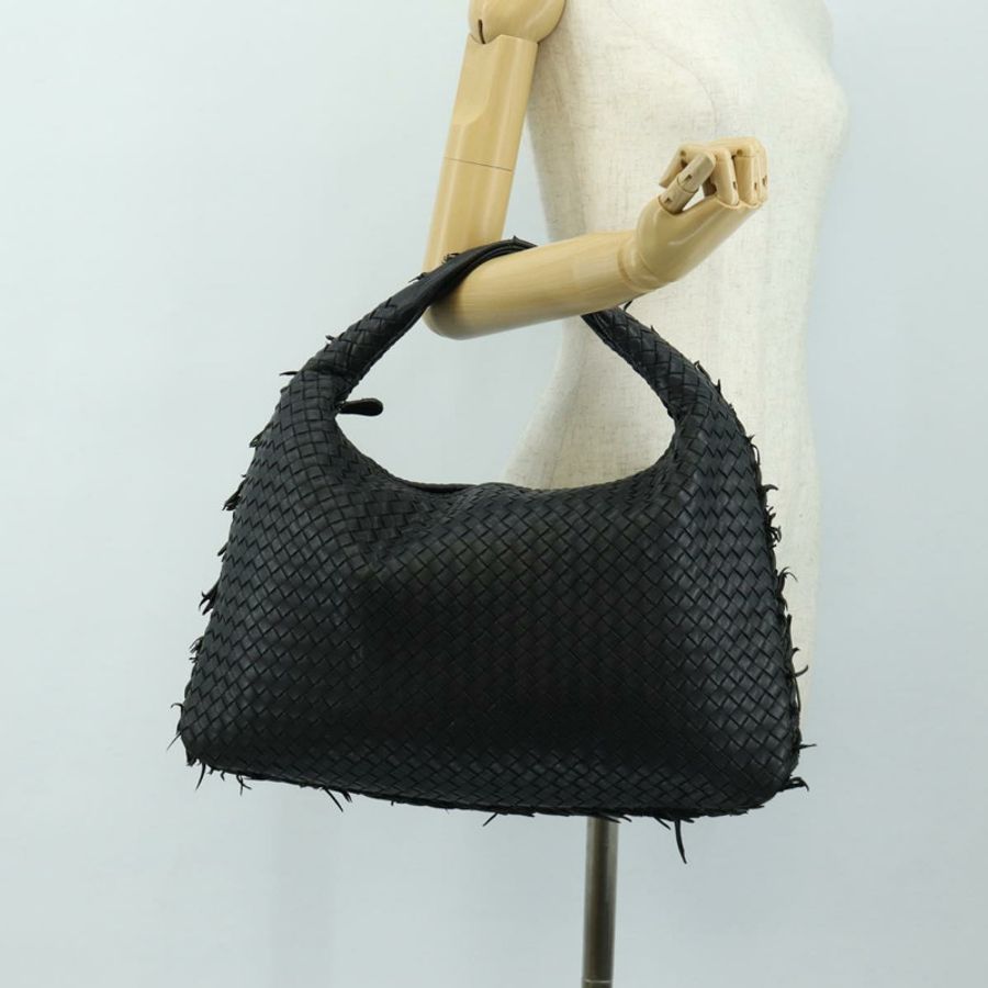【日本直送】BOTTEGAVENETA INTRECCIATO Hobo Bag 皮革 黑色 金色 115654 Auth 185094SAM-25
