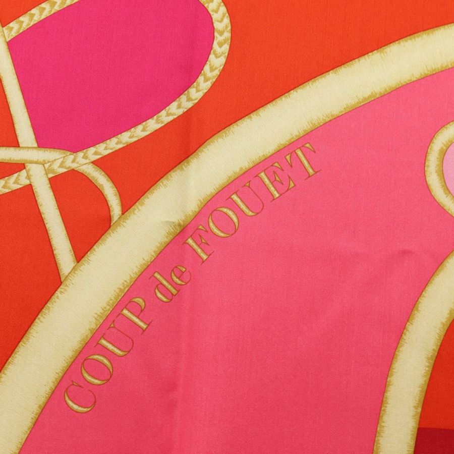 【日本直送】愛馬仕 Carre 140 絲巾 “Coup de Fouet” 粉紅色真絲 Auth 185059M-13