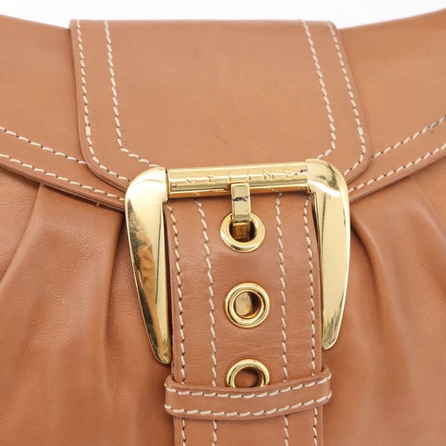 【日本直送】CELINE 棕色金色皮革肩背包，正品編號 185651V-18